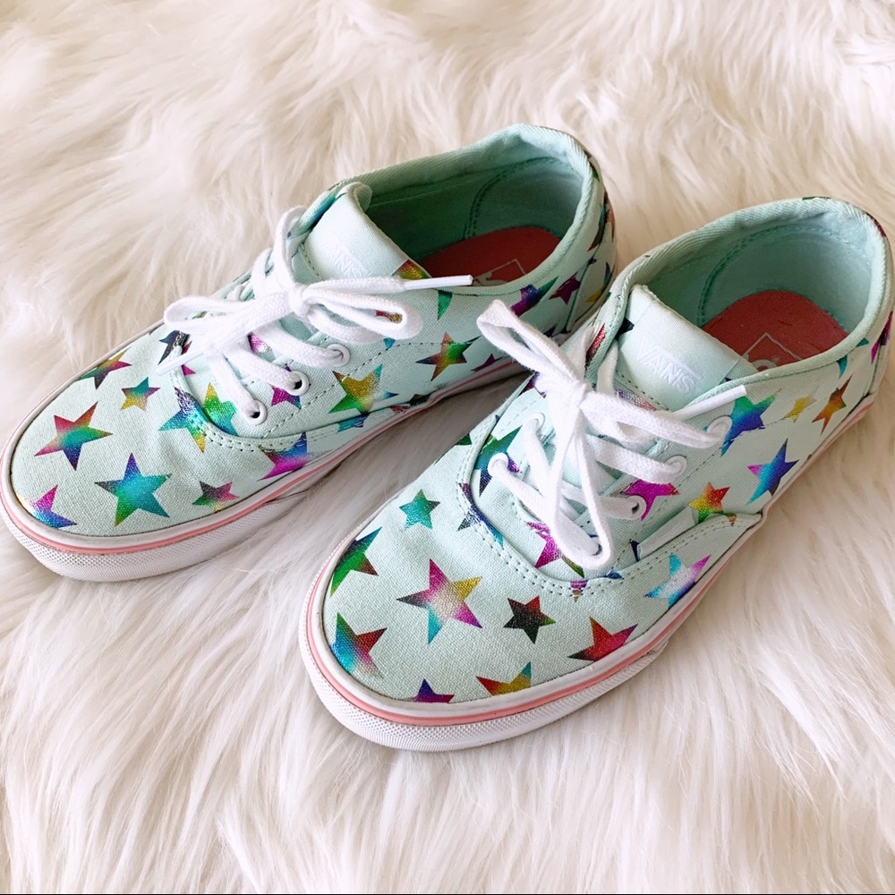 Girls Mint Holographic Lace Up Vans